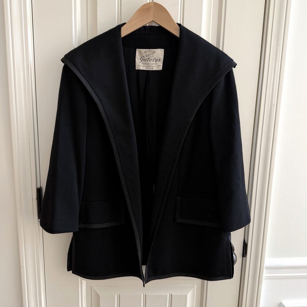 Vintage 1960’s Gately’s 100% Wool Double Knit Open Cardigan With Satin Trim